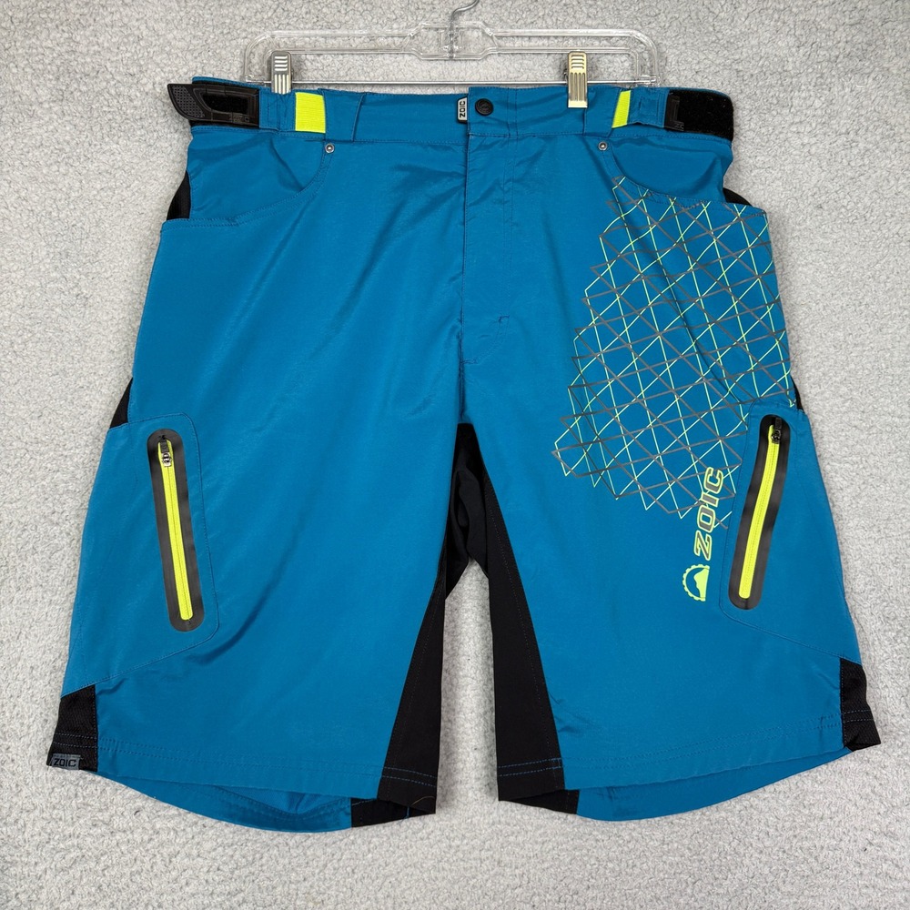 ZOIC Men's Teal Mountain Bike‎ Cycling Shorts Sz 34 Cargo Zip Pockets